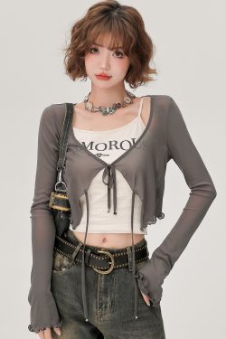 Lace-Up Long Sleeve Cardigan for Women - American Style Spicy Girl Sun Protection Top - Thin, Cool Summer Fashion