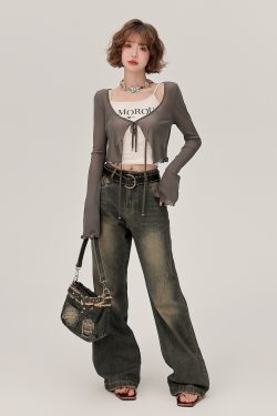 Lace-Up Long Sleeve Cardigan for Women - American Style Spicy Girl Sun Protection Top - Thin, Cool Summer Fashion