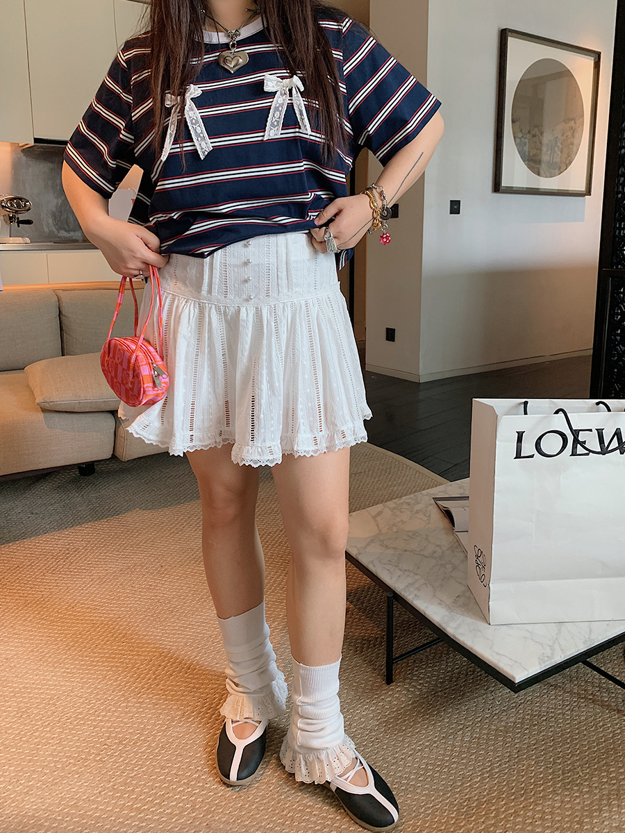 Lace-Up Shirt and Skirt Women's Set - Plus Size Summer 2025 Two-Piece Outfit in Trendy Korean Style Lace-Up Shirt and Skirt Women's Set - Plus Size Summer 2025 Two-Piece Outfit in Trendy Korean Style