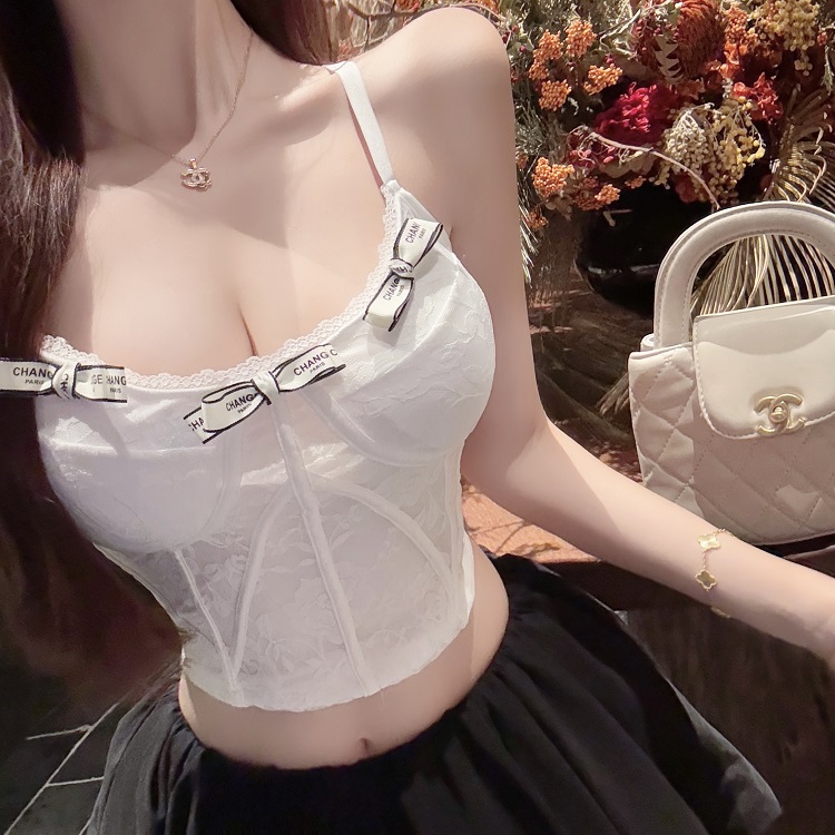 Lace Vest Camisole Top - Slim Fit with Built-In Chest Pad, Pure Desire Style, Perfect for Y2K and 90s Fashion Trends Lace Vest Camisole Top - Slim Fit with Built-In Chest Pad, Pure Desire Style, Perfect for Y2K and 90s Fashion Trends