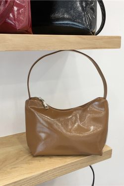 Lacquered Leather Underarm Bag - Minimalist Stylish Tote, Casual Korean Design, Small Size, Trendy Niche Fashion Accessory
