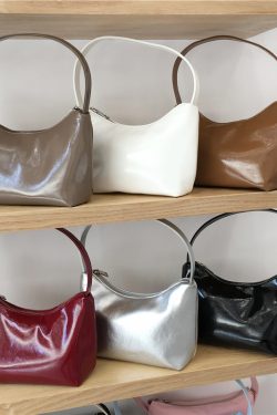 Lacquered Leather Underarm Bag - Minimalist Stylish Tote, Casual Korean Design, Small Size, Trendy Niche Fashion Accessory