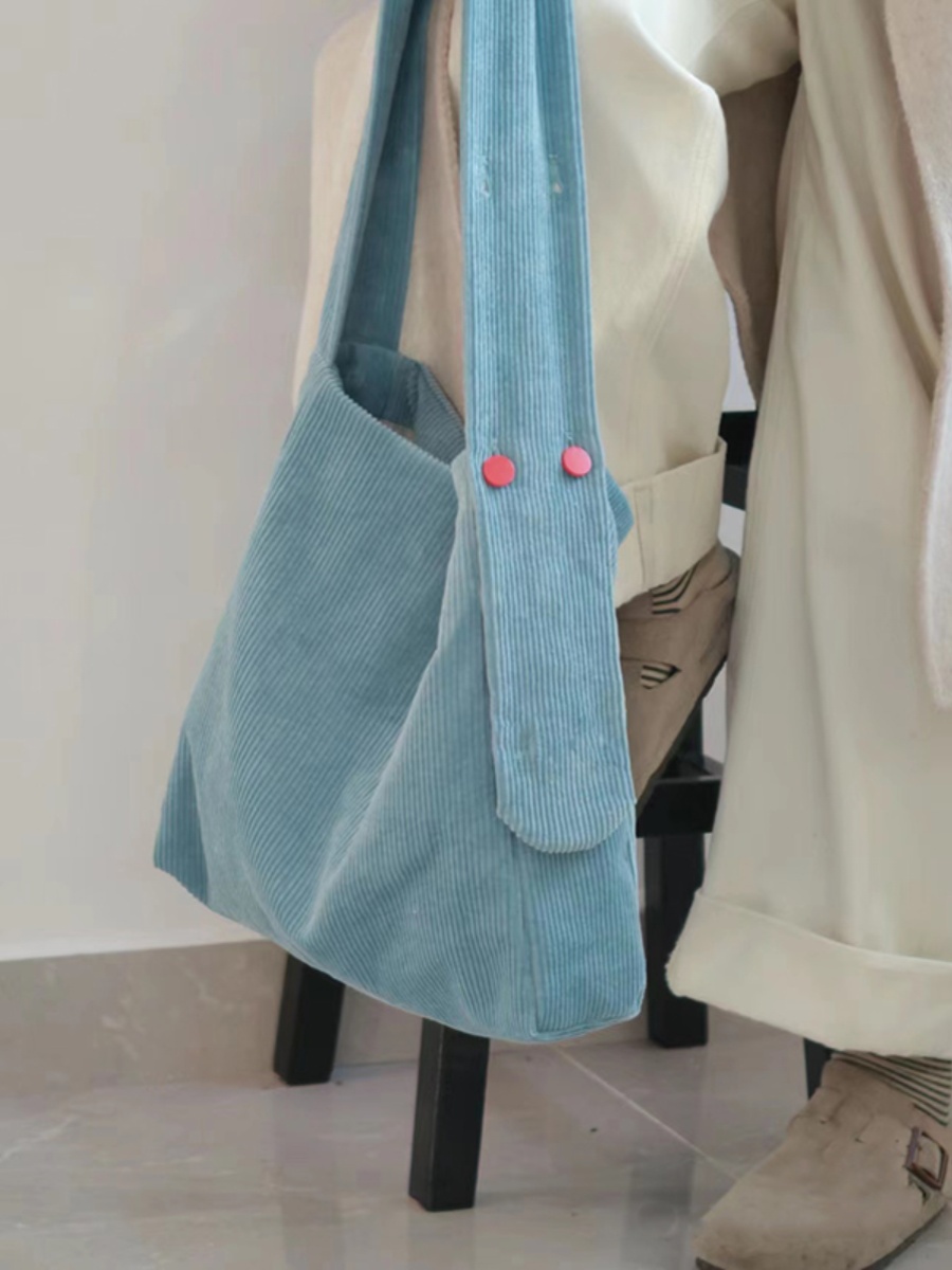 Lake Blue Corduroy Tote Bag - Large Capacity Crossbody Shoulder Bag for Commuters, Trendy Solid Color 2025 Design Lake Blue Corduroy Tote Bag - Large Capacity Crossbody Shoulder Bag for Commuters, Trendy Solid Color 2025 Design