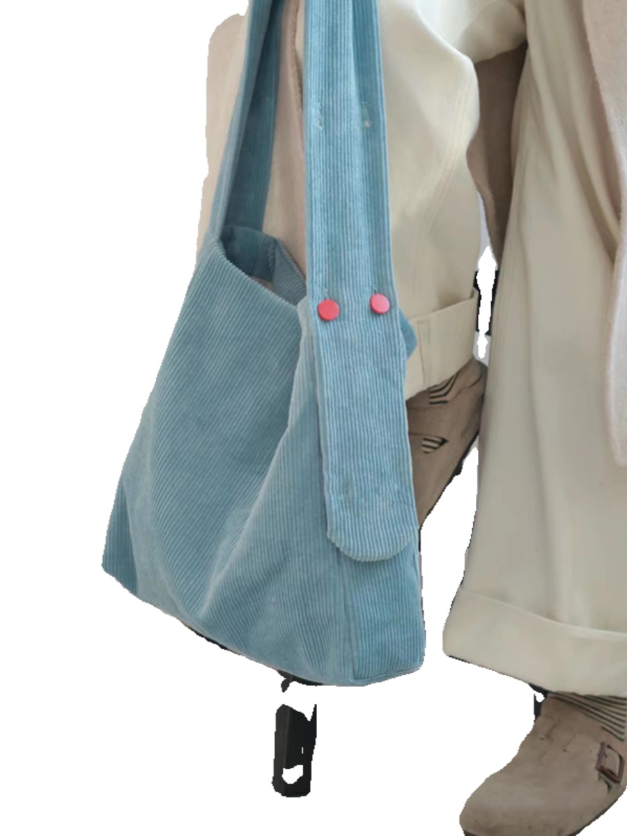 Lake Blue Corduroy Tote Bag - Large Capacity Crossbody Shoulder Bag for Commuters, Trendy Solid Color 2025 Design Lake Blue Corduroy Tote Bag - Large Capacity Crossbody Shoulder Bag for Commuters, Trendy Solid Color 2025 Design