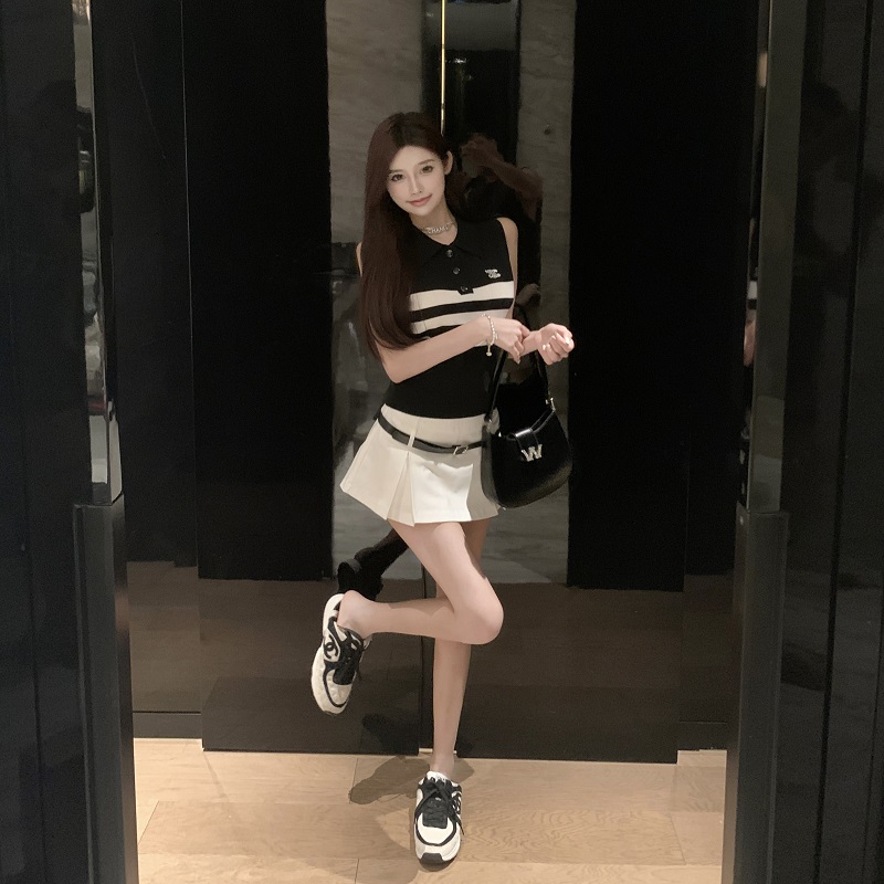 Lapel Ice Silk Knitted Polo Shirt for Women - Elegant Summer Vest Top in Small Fragrant Wind - College Style Fashion Lapel Ice Silk Knitted Polo Shirt for Women - Elegant Summer Vest Top in Small Fragrant Wind - College Style Fashion