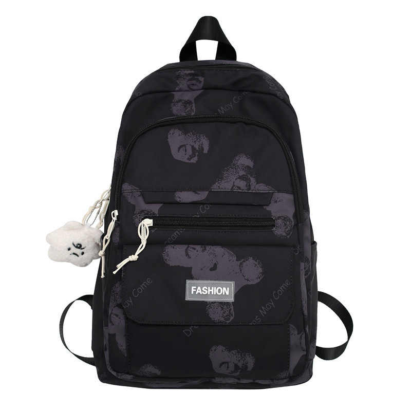 Large Capacity Bear Print Student Backpack for Girls, Sweet Ins Laptop Bag for Women, Trendy Korean Style Fashion Large Capacity Bear Print Student Backpack for Girls, Sweet Ins Laptop Bag for Women, Trendy Korean Style Fashion