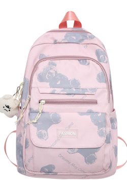 Large Capacity Bear Print Student Backpack for Girls, Sweet Ins Laptop Bag for Women, Trendy Korean Style Fashion