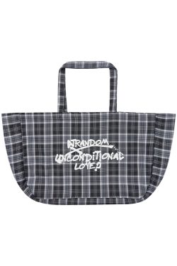 Large Capacity Black and White Checkered Graffiti Text Beach Shoulder Tote Bag - Trendy Y2K Style