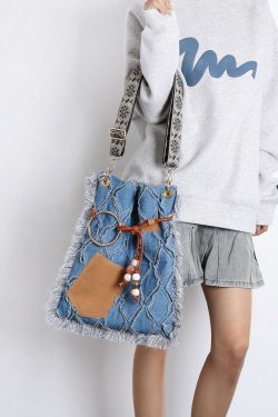 Large Capacity Bohemian Tassel Denim Bag - Ethnic Style Backpack, Crossbody & Shoulder Bag for Commuting & Travel