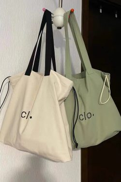 Large Capacity Canvas Drawstring Tote Bag for Commuting, Fresh Korean Style Minimalist Design with Letter Print