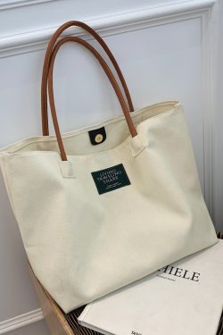 Large Capacity Canvas Tote Bag for Women - Minimalist Single-Shoulder Commuter Bag, Retro Style for College Students