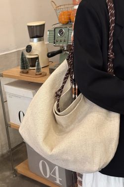 Large Capacity Casual Pastoral Tote Bag for Women - Versatile Linen Shoulder & Handheld Bag with Niche Design