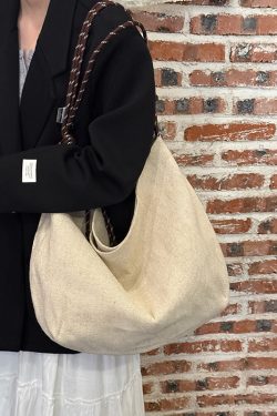 Large Capacity Casual Pastoral Tote Bag for Women - Versatile Linen Shoulder & Handheld Bag with Niche Design