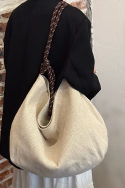 Large Capacity Casual Pastoral Tote Bag for Women - Versatile Linen Shoulder & Handheld Bag with Niche Design