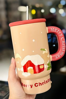 Large Capacity Ceramic Mug with Lid and Straw - Cute Summer Drinkware for Water, Coffee, and Iced Beverages