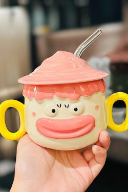 Large Capacity Ceramic Mug with Lid and Straw - Cute Summer Drinkware for Water, Coffee, and Iced Beverages