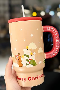 Large Capacity Ceramic Mug with Lid and Straw - Cute Summer Drinkware for Water, Coffee, and Iced Beverages