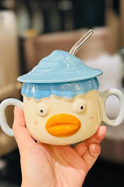 Large Capacity Ceramic Mug with Lid and Straw - Cute Summer Drinkware for Water, Coffee, and Iced Beverages