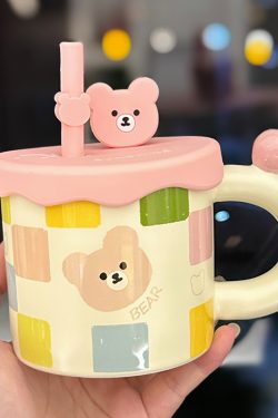 Large Capacity Ceramic Mug with Lid and Straw - Cute Summer Drinkware for Water, Coffee, and Iced Beverages