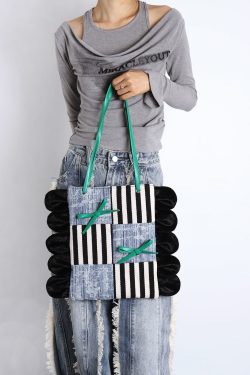 Large Capacity Color-Block Floral Shoulder Bag with Bow - 2024 Autumn/Winter Trendy Tote for Chic Style