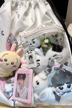 Large Capacity Drawstring Backpack - Versatile Cartoon Design, Transparent Nylon Canvas Bag for Commuting and School