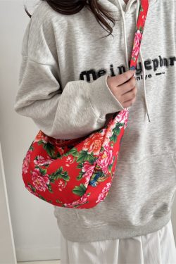 Large Capacity Floral Canvas Shoulder Bag for Women - Versatile Crossbody Dumpling Bag, 2025 Summer Style