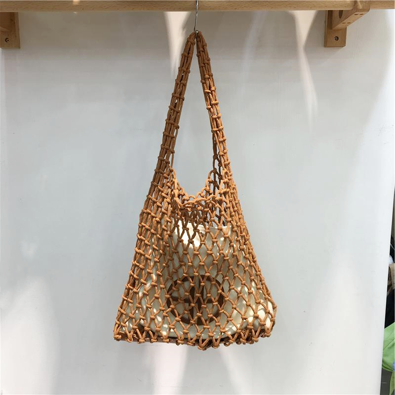 Large Capacity Handmade Woven Fishing Net Tote Bag - Korean Instagram Style Spring/Summer Shoulder Bag for Women Large Capacity Handmade Woven Fishing Net Tote Bag - Korean Instagram Style Spring/Summer Shoulder Bag for Women