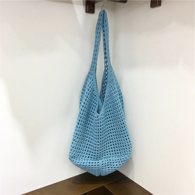 Large Capacity Hollow Mesh Net Tote Bag - Fashionable Knitted Woven Shoulder Bag for Summer, Lazy Style, Trendy Ins Aesthetic Large Capacity Hollow Mesh Net Tote Bag - Fashionable Knitted Woven Shoulder Bag for Summer, Lazy Style, Trendy Ins Aesthetic