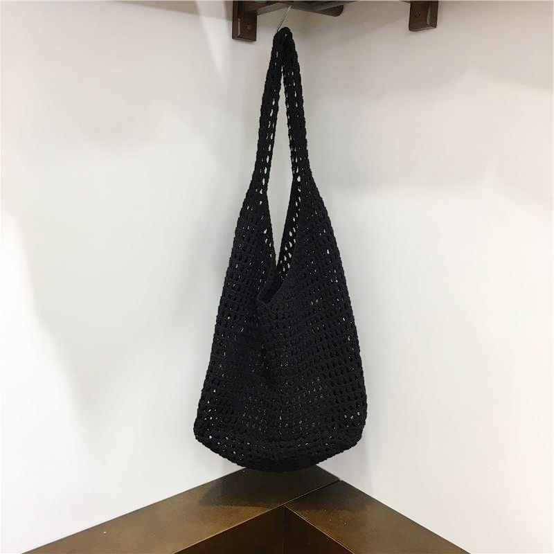 Large Capacity Hollow Mesh Net Tote Bag - Fashionable Knitted Woven Shoulder Bag for Summer, Lazy Style, Trendy Ins Aesthetic Large Capacity Hollow Mesh Net Tote Bag - Fashionable Knitted Woven Shoulder Bag for Summer, Lazy Style, Trendy Ins Aesthetic