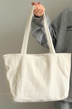 Large Capacity Korean Style Diagonal Stripe Canvas Tote Bag for Women - Casual Commuting Shoulder Bag