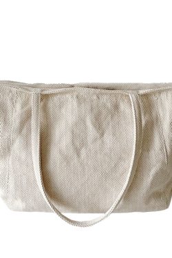 Large Capacity Korean Style Diagonal Stripe Canvas Tote Bag for Women - Casual Commuting Shoulder Bag