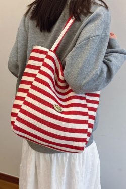 Large Capacity Minimalist Striped Canvas Tote Bag for Women - Ins Literary Lazy Style Spring/Summer Shoulder Bag