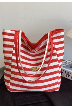 Large Capacity Minimalist Striped Canvas Tote Bag for Women - Ins Literary Lazy Style Spring/Summer Shoulder Bag