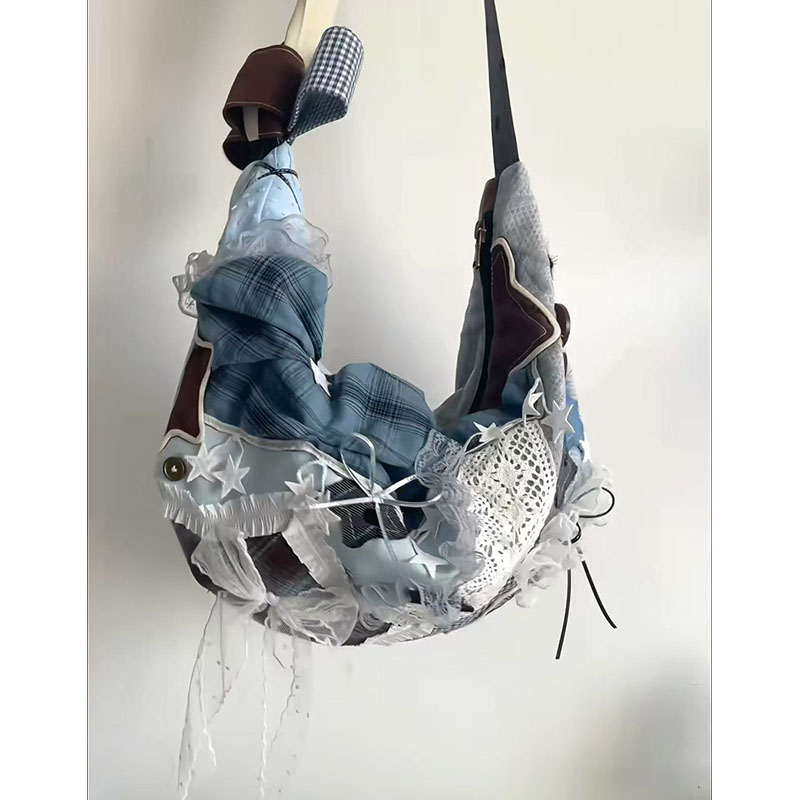 Large Capacity Patchwork Dumpling Lace Polka Dot Canvas Tote Bag for Students, Bow Detail Single Shoulder Crossbody Style Large Capacity Patchwork Dumpling Lace Polka Dot Canvas Tote Bag for Students, Bow Detail Single Shoulder Crossbody Style