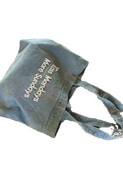 Large Capacity Retro Denim Canvas Tote Bag for Commuters and College Students - Embroidered Shoulder Handbag