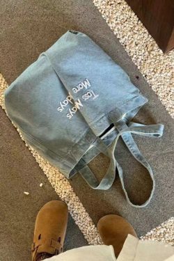 Large Capacity Retro Denim Canvas Tote Bag for Commuters and College Students - Embroidered Shoulder Handbag