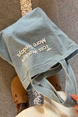 Large Capacity Retro Denim Canvas Tote Bag for Commuters and College Students - Embroidered Shoulder Handbag