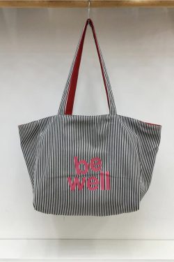 Large Capacity Striped Canvas Shoulder Bag - Double-Sided Fabric, Korean Style Casual Tote for Spring/Summer 2025