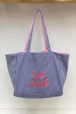 Large Capacity Striped Canvas Shoulder Bag - Double-Sided Fabric, Korean Style Casual Tote for Spring/Summer 2025
