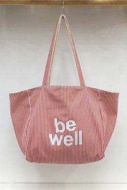 Large Capacity Striped Canvas Shoulder Bag - Double-Sided Fabric, Korean Style Casual Tote for Spring/Summer 2025