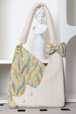 Large Capacity Tulip Cat Tote Bag - Cute Niche Design for Spring, Stylish Shoulder Crossbody Bag