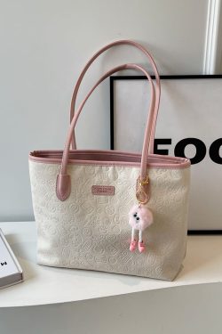 Large Capacity Women's Casual Shoulder Bag - 2025 Fashionable Embossed Tote for Commuting & Classroom Style