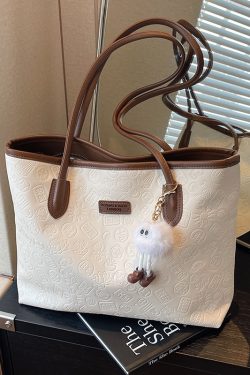 Large Capacity Women's Casual Shoulder Bag - 2025 Fashionable Embossed Tote for Commuting & Classroom Style