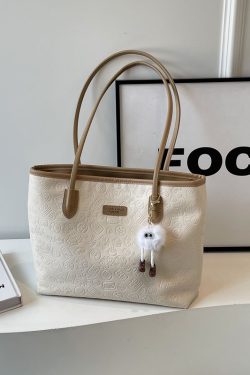 Large Capacity Women's Casual Shoulder Bag - 2025 Fashionable Embossed Tote for Commuting & Classroom Style