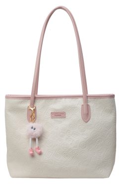 Large Capacity Women's Casual Shoulder Bag - 2025 Fashionable Embossed Tote for Commuting & Classroom Style