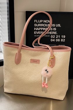 Large Capacity Women's Casual Shoulder Bag - 2025 Fashionable Embossed Tote for Commuting & Classroom Style