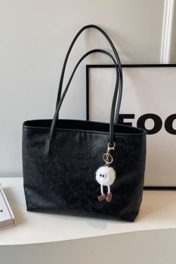 Large Capacity Women's Casual Shoulder Bag - 2025 Fashionable Embossed Tote for Commuting & Classroom Style