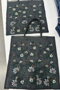 Large Capacity Women's Commuter Tote Bag - 2025 New Embroidered Floral Daisy Mesh Design