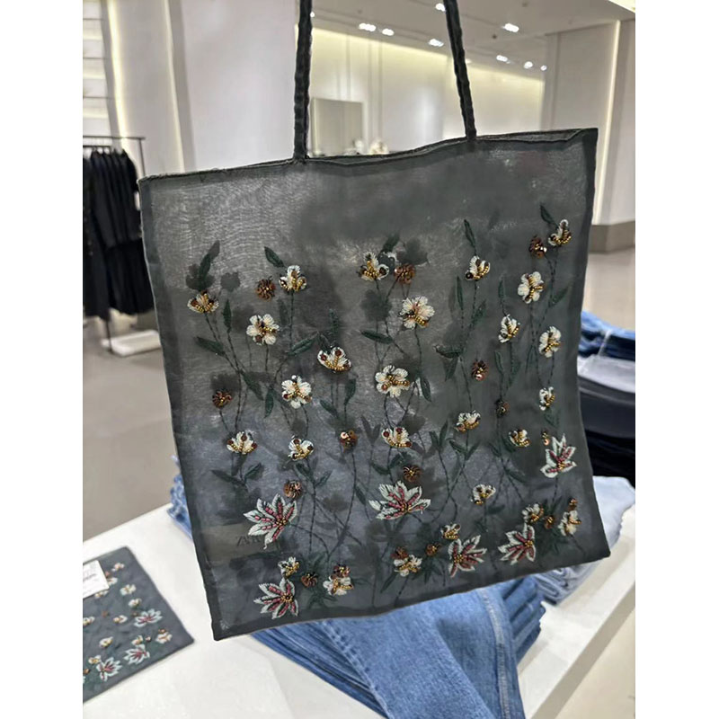 Large Capacity Women's Commuter Tote Bag - 2025 New Embroidered Floral Daisy Mesh Design Large Capacity Women's Commuter Tote Bag - 2025 New Embroidered Floral Daisy Mesh Design