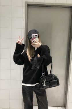 Layered Art Spring American Star Patchwork Fake Two-Piece Long Sleeve Sweatshirt Unisex Loose Fit Versatile Couple Top